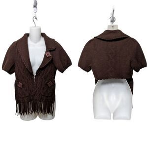 Anthropologie SLEEPING ON SNOW Wool Angora Low High Fringe Cardigan Sweater